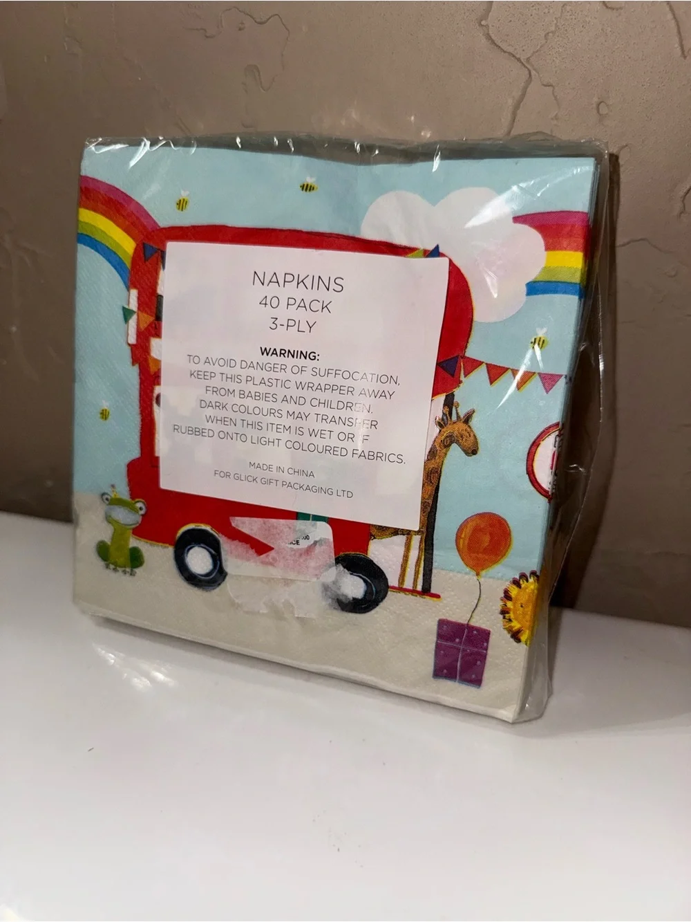 NEW Sealed 40 Paper Salad Novelty Napkins LG Hip Hip Hooray City Bus Animals